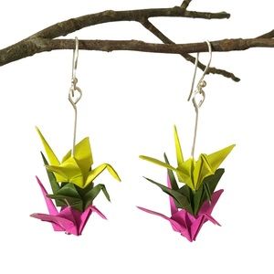 🆕🌸 Triple Paper Crane Earrings in Jungle Orchid